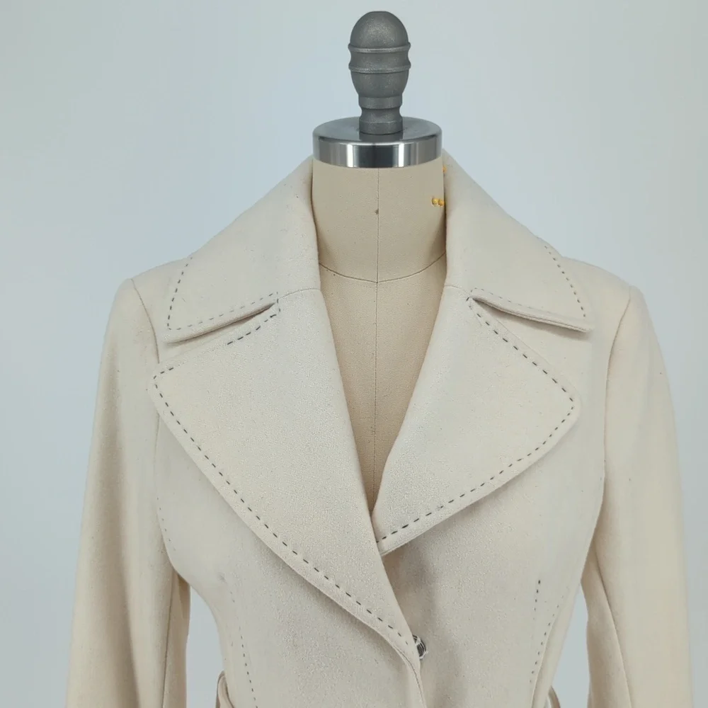 Via Spiga Wool Belted Peacoat Ivory Black 2P preppy classic winter city style - Picture 9 of 9